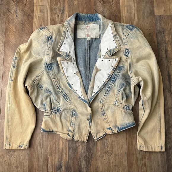Vintage 80s Outerwear By Phoenix Denim Jacket Women's Medium Western Leather - Picture 1 of 15